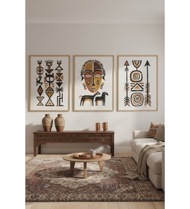 Afrika Tribal Sanat Desenli 3’lü Ahşap Çerçeveli Tablo Seti