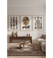 Afrika Tribal Sanat Desenli 3’lü Ahşap Çerçeveli Tablo Seti