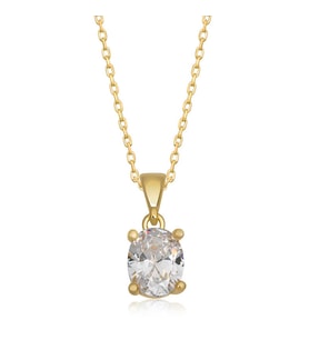 925 Ayar Gümüş Gold Oval Zirkon Taşlı Kadın Gümüş Kolye
