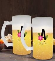 BK Gift Kişiye Özel Harf ve İsim Tasarımlı 2’li Buzlu Cam Bira Bardağı 50cl-4 (Beyaz)