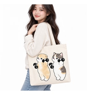 Dambıl Kaldıran Kediler Baskılı Kanvas Çanta 35x40 cm – 260 Gr