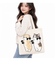 Dambıl Kaldıran Kediler Baskılı Kanvas Çanta 35x40 cm – 260 Gr