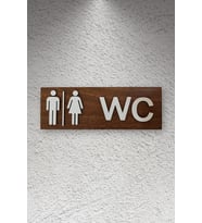 Dekoratif Ahşap 2D Kabartma Figürlü WC Tabelası - Ceviz