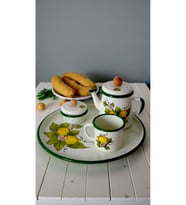 4 Parça Emaye Çay Takımı, Demlik, Sunum, Tepsi, Sunum Tepsisi, Bitki Çayı Demliği, Çeyiz, Hediye