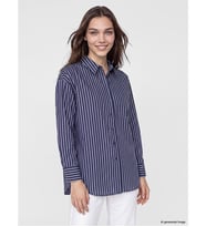 LCW Modest Lacivert Çizgili Oversize Kadın Gömlek Tunik