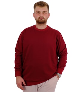 Mode XL Büyük Beden Erkek Bisiklet Yaka Basic Sweatshirt U24174 Bordo