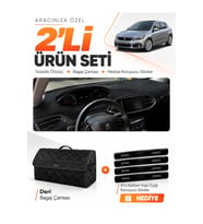 PEUGEOT 308 (2014-2021) Uyumlu Torpido Örtüsü + Deri Bagaj Çantası + Sticker Seti - Siyah