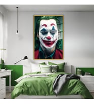 Metal Çerçeveli Temperli Cam Tablo Film Karakteri Joker (Gold)