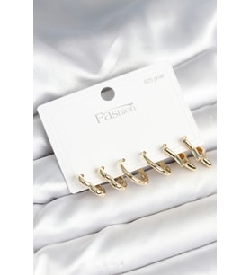 Pirinç Gold Renk Kalp Yıldız ve Halka Model 925 Ayar Gümüş Çivili Kadın Küp - SSSSSS9137-7