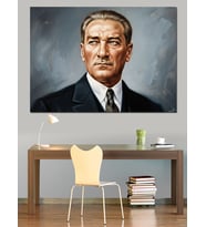 Mustafa Kemal Atatürk Portresi Dekoratif Kanvas - Mdf Ahşap Tablo