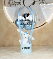 Açık Mavi Gümüş Konsept Kişiye Özel Premium Tavşanlı Balon Kutusu