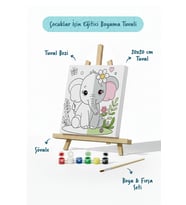 Sevimli Fil Temalı Çocuk Boyama Tuvali – Şövaleli Eğitici Boyama Seti 20x20 cm