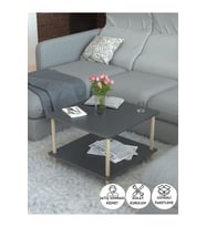 Ahşap Ayaklı Kare Orta Sehpa Iki Raflı Gazetelikli Antrasit 60x60