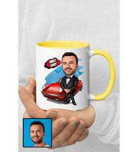 Erkeğe Hediye Kişiye Özel Karikatürlü Sarı Kupa Bardak