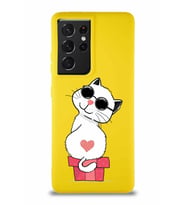 Samsung Galaxy S21 Ultra Soft Premier Kapak Coolcat Tasarımlı Silikon Kılıf - Sarı (Şeffaf)