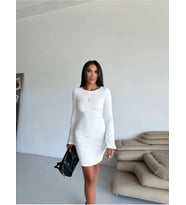Likralı Kumaş PrensesKol Elbise beyaz (Çok Renkli)
