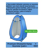 Premium Yüksek Kaliteli Özel Bölmeli Taşıma Çantalı Portable Otomatik Kurulum Kamp Balıkçı Çadırı