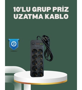 Termal Koruma Sistemli Usb Type-c 10’lu Grup Priz 2m 2500w Güç Kapasiteli