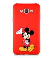 Samsung Galaxy J7 Soft Premier Kapak Mickey Mouse-C Tasarımlı Silikon Kılıf - Kırmızı (Şeffaf)