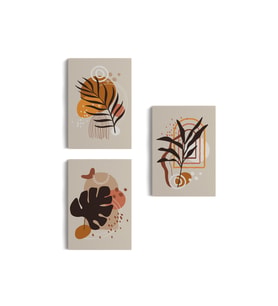Yaprak Desenli Soyut Dekoratif Duvar Tablosu Üçlü Set-EH-107