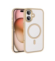 Apple iPhone 16 Uyumlu Kılıf Wireless Şarj Özellikli Zore Krom M-safe Silikon Kapak (Rose Gold Altın)