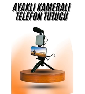 Telefon Tutucu Mini Mikrofonlu Tripod Vlog Çekim Video