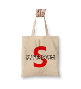Supermom Süperanne Anneler Günü 07 Beyaz Bez Çanta Uzun Saplı Alışveriş Çantası Plaj Çantası