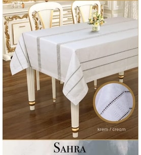 Sahra Model Krem 160x220 cm Polyester Ajurlu Keten Masa Örtüsü Tablecloth