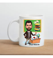 Erkek Öğretmene Karikatürlü Kupa Bardak (Beyaz)