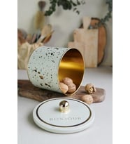 Terrazo Desenli Yuvarlak Metal Saklama Kabı, Erzak Saklama Kabı - Organizer Kutu 14 Cm X 12,5 Cm (Terrazzo Cream)