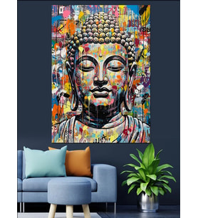 Renkli Buda Portresi Modern Sanat Dekoratif Kanvas - Mdf Ahşap Tablo