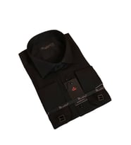 Siyah Düz Damatlık Ata Yaka Kol Düğmeli Slim Fit Smokin Gömlek - 010