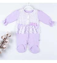 3-9 Ay Kız Bebek Tulumu Gofralı Fransız Güpürlü Lila
