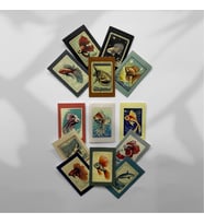 Vintage Estetik Balıklar Temalı 50'li Pul Sticker Seti  Scrapbook & Journal Çıkartmaları (Çok Renkli)