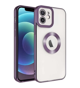 Coverzone Apple iPhone 11 ile uyumlu K?l?f Kamera Korumal? Logo G�steren Parlak renk kenar �izgileri ile ??k bir tasar?m Colored Z-Omega Kapak Derin Mor