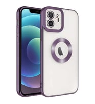 Coverzone Apple iPhone 11 ile uyumlu K?l?f Kamera Korumal? Logo G�steren Parlak renk kenar �izgileri ile ??k bir tasar?m Colored Z-Omega Kapak Derin Mor