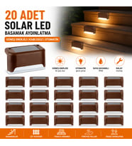 20'li Set Solar Merdiven Lambası IP44 Su Geçirmez Bahçe Çit Duvar Aydınlatma LED Işık