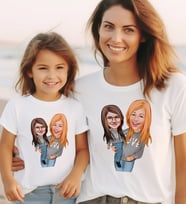 BK Gift Kişiye Özel 2’li Anne-Kız Karikatürlü Kombin Tişört Seti-6, Anneye Hediye, Anneler Günü Hediyeleri (Beyaz)