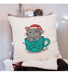 Mutlu Yıllar & Merry Christmas & Yılbaşı & Kedicik Tasarımlı Yastık