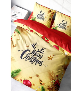 Yılbaşı Nevresim Takım %100 Doğal Pamuk Merry Christmas Çift Kişilik Yellow