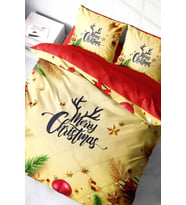 Yılbaşı Nevresim Takım %100 Doğal Pamuk Merry Christmas Çift Kişilik Yellow