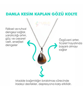 Doğal Taş KAPLAN GÖZÜ Damla Kesim Kadın Erkek (Uniseks) İster Kolye İster Anahtarlık