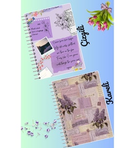Mor tasarım defter seti 2 adet A4 boyutu 21*30 çizgili + kareli 60 syf
