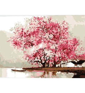 Kiraz Ağaçları Sayılarla Boyama Seti 40x 50 cm (Tuvale Gerili)