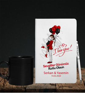 Sevgililer Gününe Özel Defter Kalem & Siyah Varil Kupa Hediye Seti 18