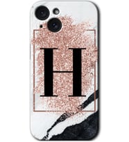İphone 15 Kılıf HD Desen Baskılı Kılıf - Pembe Mermer Desenli H Harfi