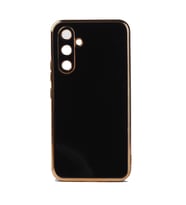 Samsung Galaxy A34 Kılıf Kenarları Gold Kamera Korumalı Renkli Pastel Silikon Siyah BARK (Siyah)