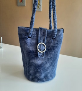Mi-Knitting, Elişi Kadın Çantası, Makrome İp Çanta, Saks Mavi Çanta
