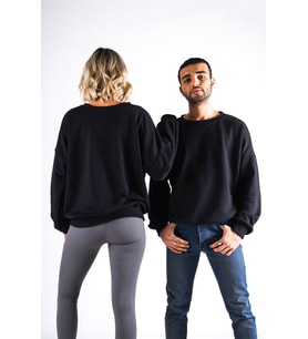 Unisex Bisiklet Yaka Oversize Sweatshirt (Siyah)