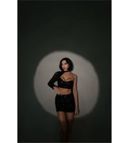 Neşeli butik kadın siyah mini ikili payet takım NBDF096